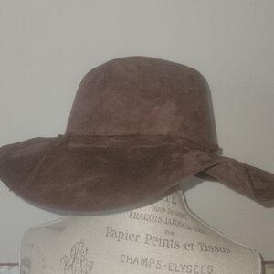 Brown Wide-Brim Suede Floppy Hat
